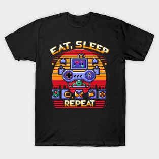 EAT SLEEP,  GAME REPEAT in retro futuristic style T-Shirt